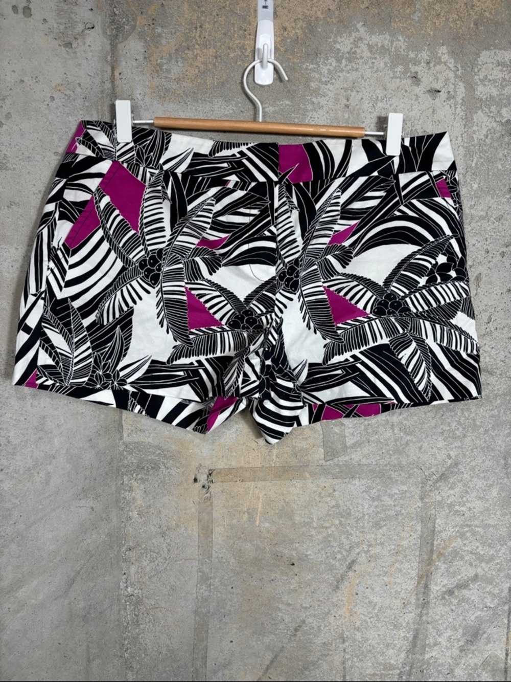 Trina Turk Black & White Palm Print Shorts with Magenta Accents